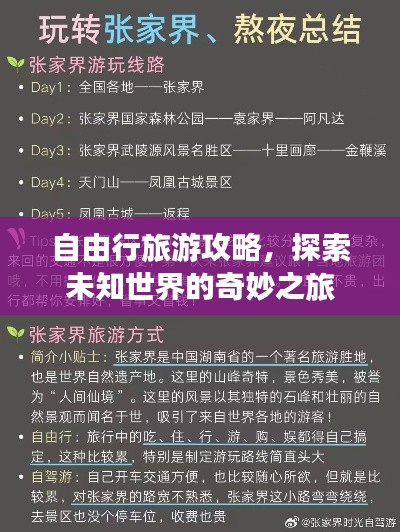 自由行旅游攻略,探索未知世界的奇妙之旅